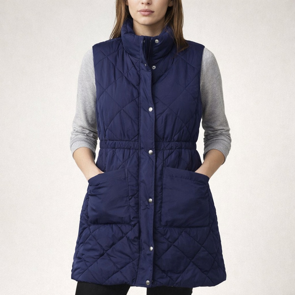 Dokotoo Women's Quilted Long Navy Vest. Xl